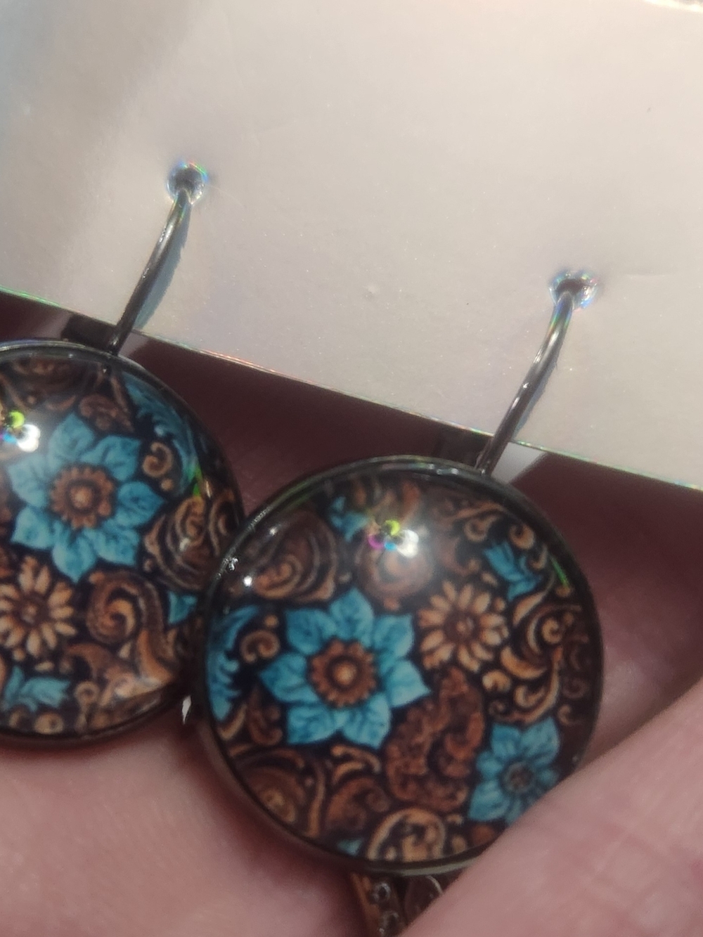 Floral Blue and Brown Earrings - Women Jewelry